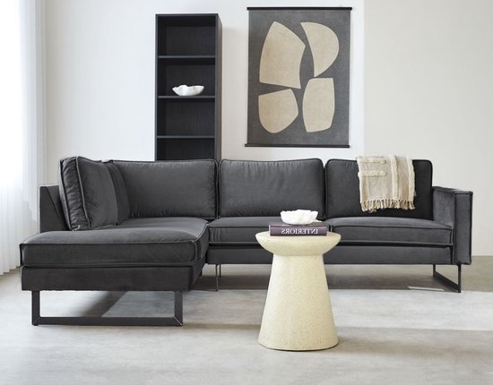 Foto: Dimehouse hoekbank quinn velvet antraciet links velvet industrieel 247 x 195 x 84 cm