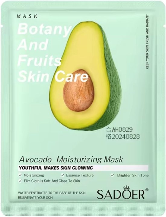 Gezichtsmasker Sadoer met Avocado voor een stralende huid set 20 stuks