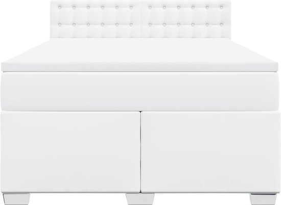vidaXL - Sommier tapissier - avec - matelas - cuir artificiel - blanc - 160x200 - cm