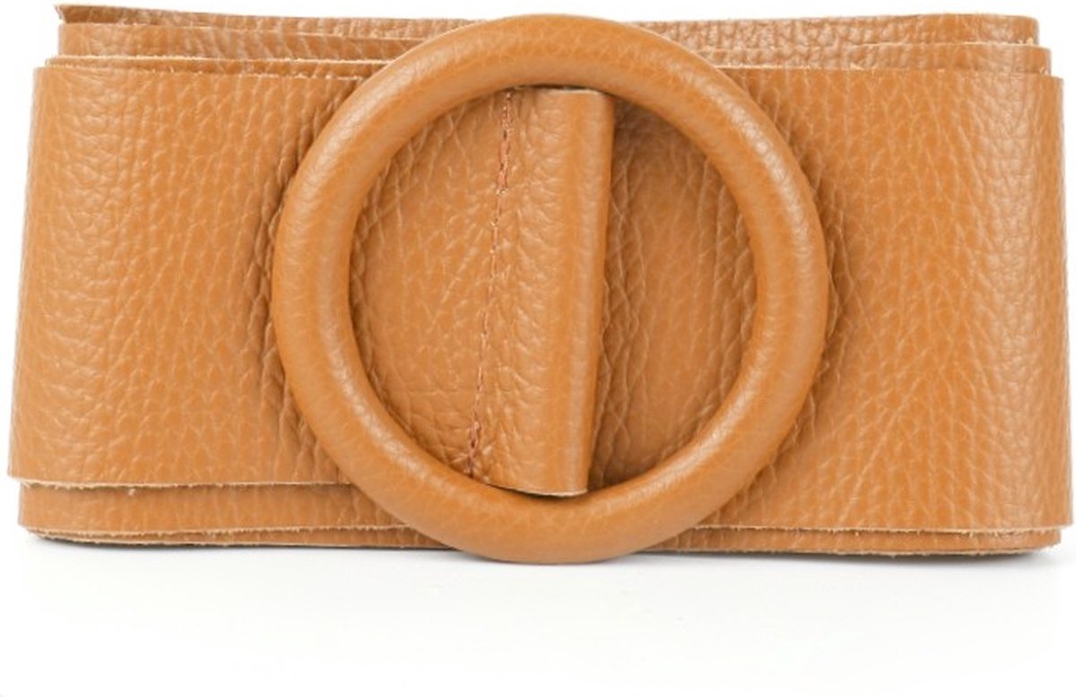 Cognac Brede Leren Riem Ronde Gesp - Taille Riem - Leer Leder - Brede Dames Riemen Ceinturen - Cognac