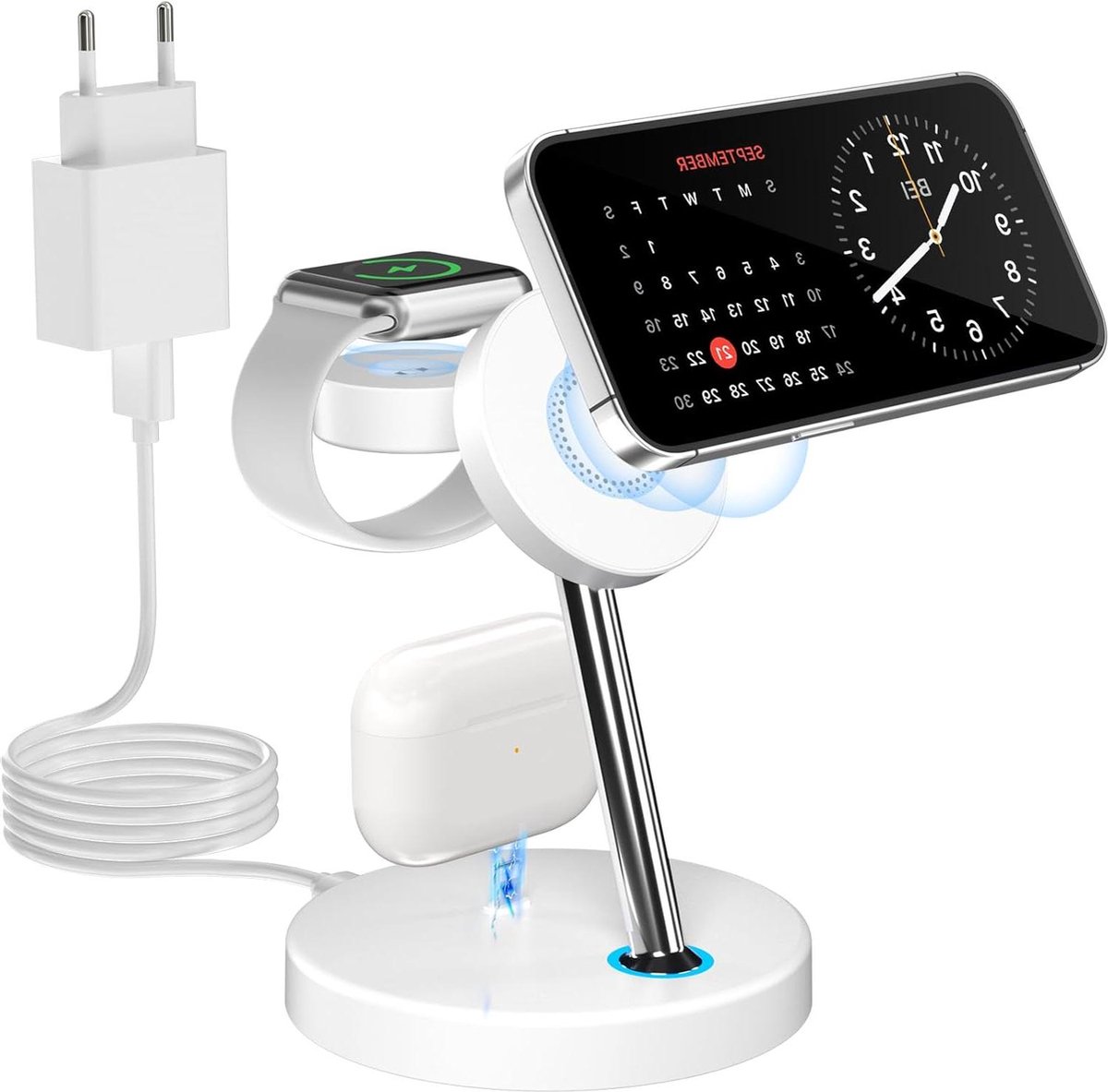 3-in-1 Wireless Charging Station for i Phone 15 14 - Inductive Charger Compatible with Mag Safe - Ultra Apple Watch 9/8 - AirPods Pro 3