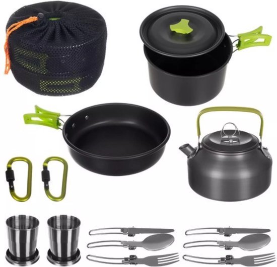 Foto: Camping outdoor kookset 17 delig inclusief fluitketel camping servies en pannen pannenset keukengerei opvouwbaar licht ideaal voor reizen festival wandelen camping