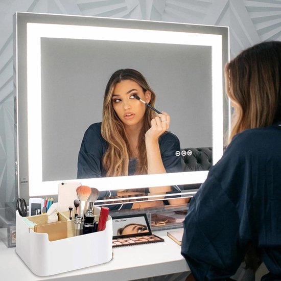 Organisateur de bureau en bois avec 5 compartiments - boîte de rangement pour stylos et cosmétiques