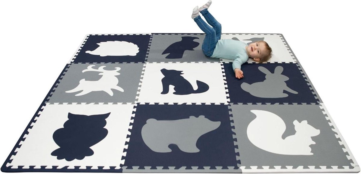 Grote puzzelmat voor baby's met dieren 18x18m 9 XXL tegels 60x60cm milieuvriendelijke speelmat reukloos en veilig 20% dikker