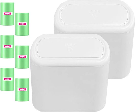 Petite Prullenbak pour Voiture avec Sacs poubelles - Fermeture Automatique - Taille Compacte - Accessoire de Voyage pour la Propreté - Ranger Poubelle - Organisateur de Voiture