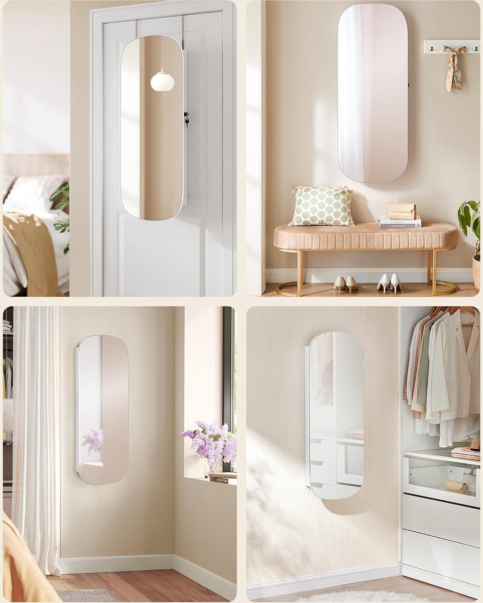 Songmics Sieradenkast – Spiegel – LED Verlichting – 5 planken en 2 kleine lades – Wit – ZaZa Home & Office