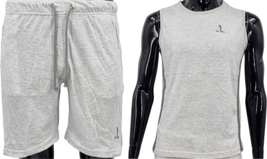 Hitman – Korte Broek Heren - 2 Delige Set - Korte Broek met Ritszakken - Sportkleding Heren - Huispak Heren - 100% Katoen - 1 x Korte Broek en 1 x Heren Hemd - Crème – Maat XL