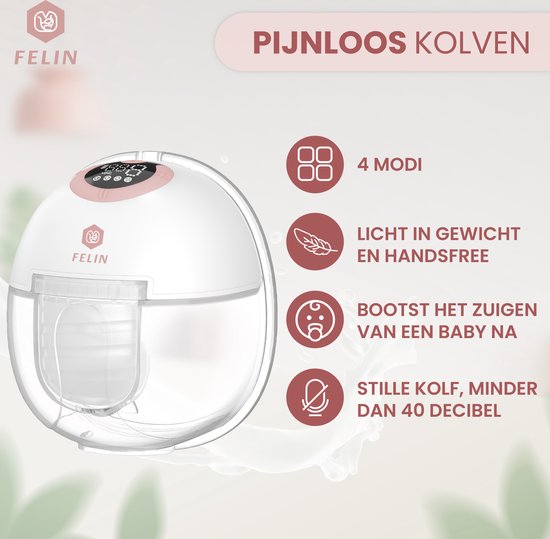 Felin Handsfree Borstkolf V2 - Elektrische Dubbele Draadloze Borstkolf - Inclusief 100 Moedermelk Bewaarzakjes - 3 Maten Borstschildverkleiners - E-book van Felin — afbeelding 2