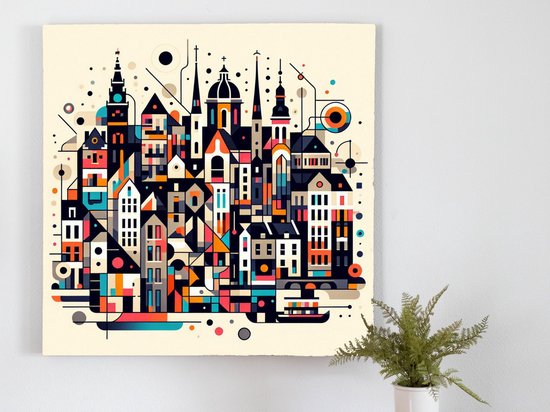 Abstract amsterdam schilderij | Vibrant Cityscape: A Modern Interpretation of Amsterdam's Abstract Beauty | Kunst - 100x100 centimeter op Forex | Foto op Forex