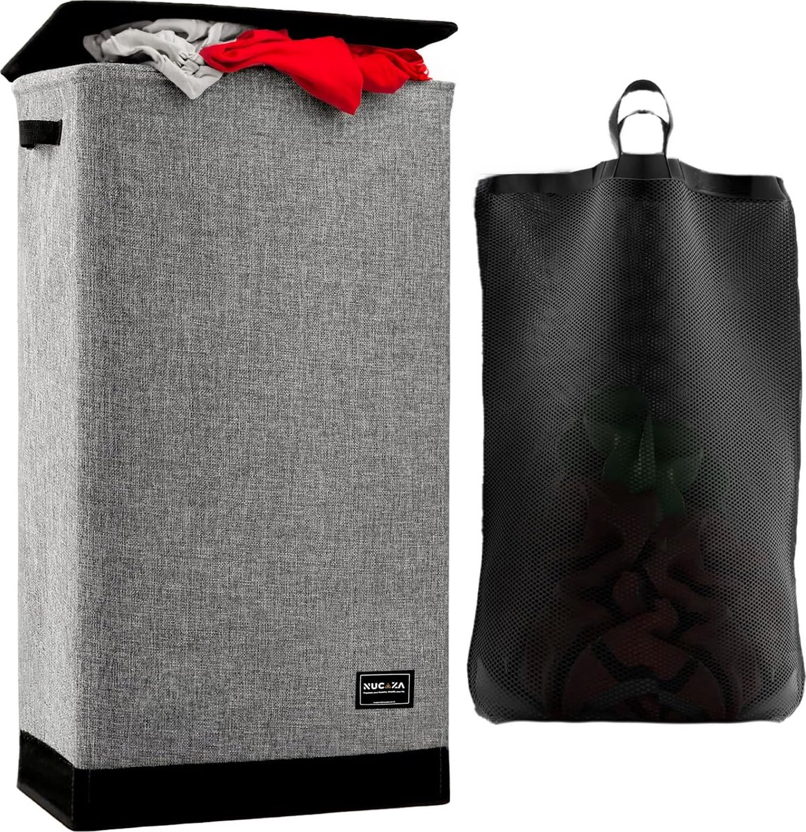 Goedkoopste Grote opvouwbare wasmand met deksel en waszak - 100 l linnen emmer voor slaapkamers wasmand voor vuile kleding grijs