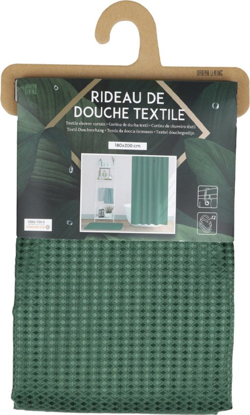 Rideau de douche avec anneaux - vert foncé - polyester - 180 x 200 cm - avec tringle de suspension extensible 70-120 cm