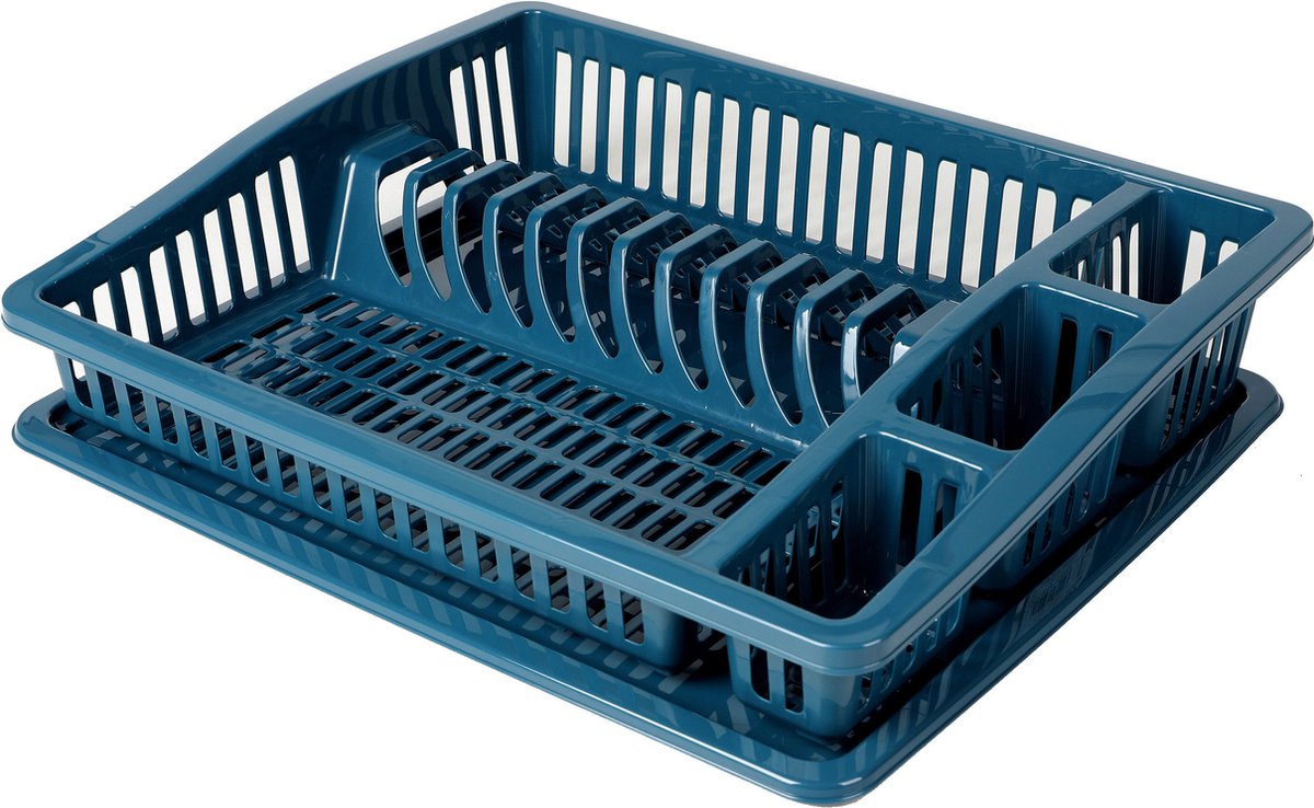 Goedkoopste Urban Living Afwas afdruiprek met lekbak - petrol - kunststof - 46 x 37 x 9 cm