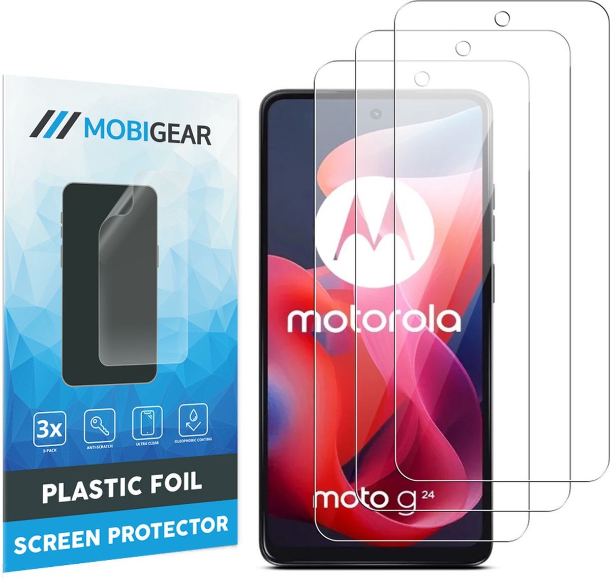 Mobigear Screenprotector geschikt voor Motorola Moto G24 | Mobigear Screenprotector Folie - Case Friendly (3-Pack)