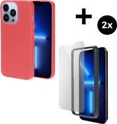 Mobiparts Silicone Cover hoesje geschikt voor Apple iPhone 13 Pro met 2 Screenprotectors van Gehard Glas - Rood