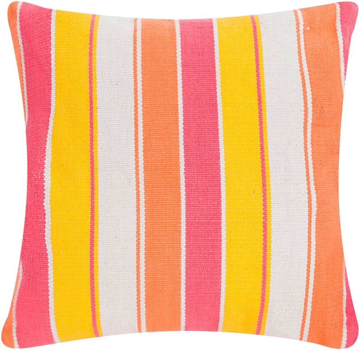 Linen & More Big Stripe Fuchsia/Geel Kussen | 60 X 60 | Sierkussen Voor Woonkamer Of Slaapkamer