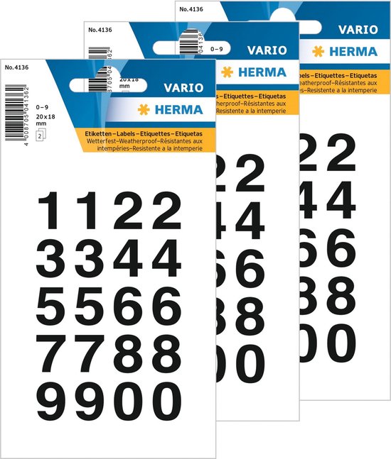 Gele getallen stickers 3 cm hoog - 117 kleefvoorwerpen - zelfklevende cijfers en nummers 0-9 en € en als % - ideaal voor gebruik buitenshuis want water- en weerbestendig