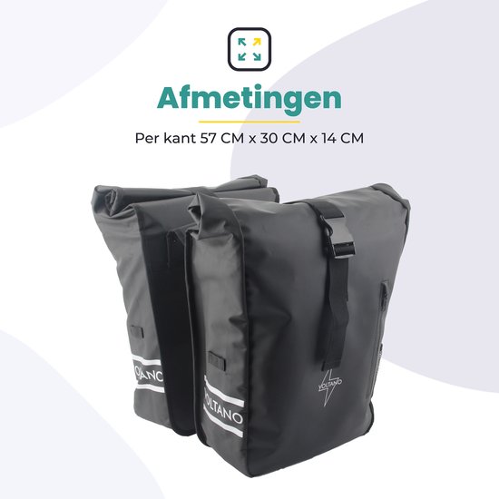 Voltano Dubbele Fietstas Rolltop - Zwart - 48 Liter - 100% Waterdicht - Fietstassen Elektrische Fietsen