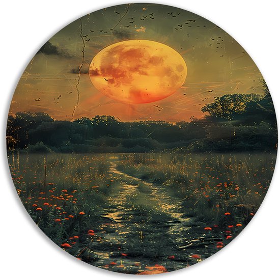 Pad wandcirkels - Natuur wandcirkel - Muurcirkel Maan - Woonkamer decoratie industrieel - Schilderij forex - Decoratie woonkamer muurcirkel forex 70x70 cm