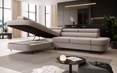 Bol.com Hoekbank Priamme - Links Hoeksalon - Met bedfunctie en opbergruimte - Matt beige velvet aanbieding