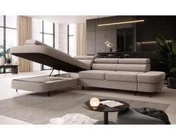 Hoekbank Priamme - Links Hoeksalon - Met bedfunctie en opbergruimte - Matt beige velvet Hoekbank Priamme - Links Hoeksalon - Met bedfunctie en opbergruimte - Matt beige velvet