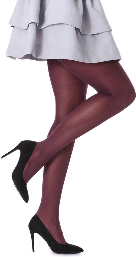 Bellivalini BLV-FI-1002-2P Dames Panty 2 Pak - 60 DEN - Polyamide - Microvezel - Zwart/Bordeaux - S