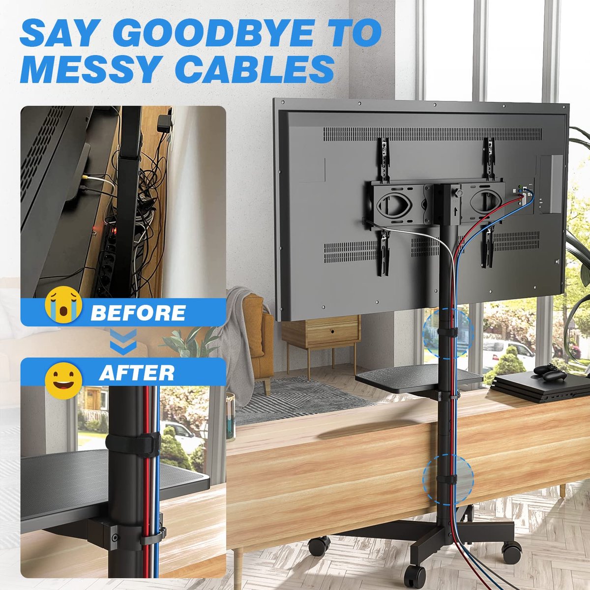 RFIVER TV Floor Stand TV Stand with Wheels for Plasma/LCD/LED Screens 27-60 Inches, TV Cabinet with Wheels Max. 40 kg, Max VESA 400 x 400 mm with