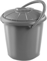 Seau à linge de camping gris avec couvercle 14 litres 34x32,5cm - Poubelle en plastique / plastique / seau à couches - Déchets séparés - Poubelle organique - Seau à couches