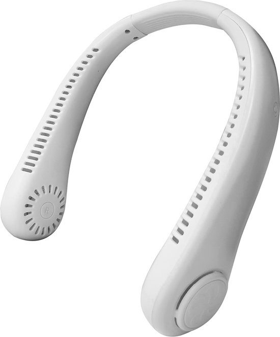 Draagbare nekventilator Orange Care, 3 snelheden, USB oplaadbaar, 360° koeling, fluisterstil, compact, wit