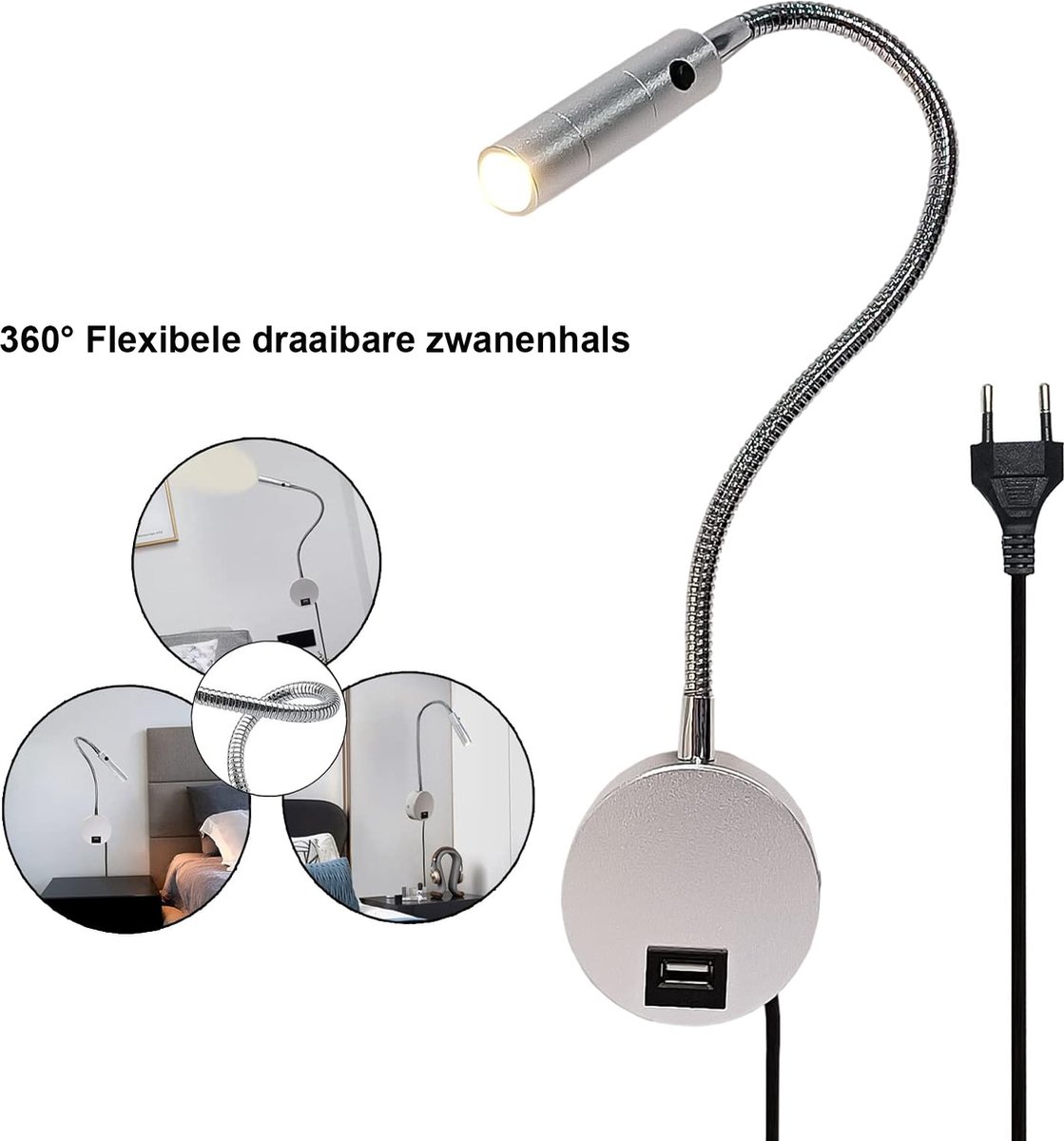 KOSILUM - LED leeslamp zwart met dimbare USB-poort - Tofino
