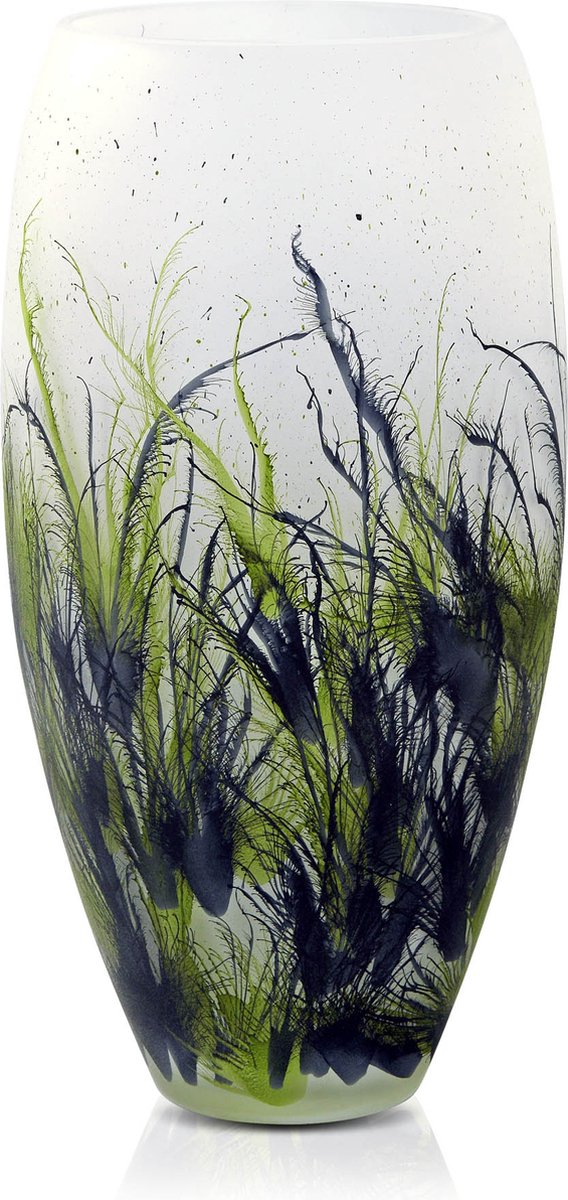 Terroso Geblazen Vaas Nature, Glas Marmer, Hand Geschilderd, Hoogte 38 cm