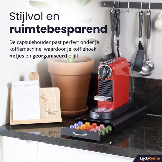 Capsulehouder met Lade – Koffiecups houder – Geschikt voor Nespresso – 50 Cups - RVS - Zwart