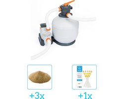 Bestway - Zandfilterpomp 58486 - 11.355 liter per uur inclusief Interline Vulling Zandfilter 0.4/0.8mm - Zwembad-Toebehoren - 25 kg (3 stuks) & WAYS Testrips (1 stuks)