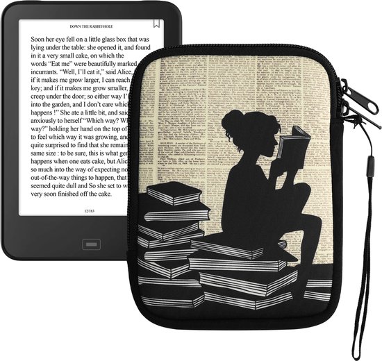 kwmobile Universele Cover voor eReader - Neopreen hoesje Meisje met boeken design zwart / beige - 17 x 12 x 2 cm van kwmobile — afbeelding 2