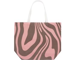Canvas shopper - Schouderband en Handvat - Zebra Print - Bruin & Roze - Big Shopper - Boodschappen tas - Strandtas