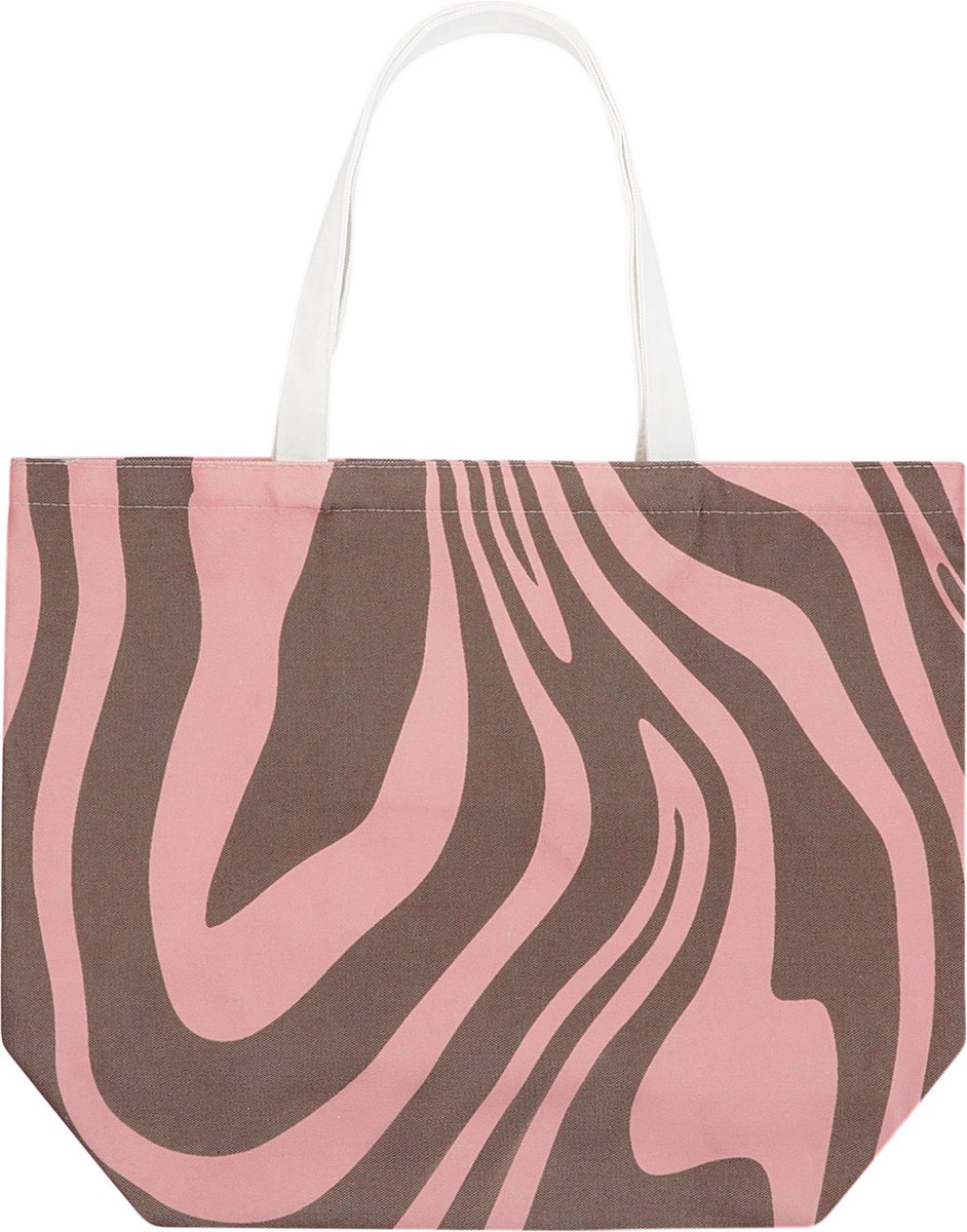 Canvas shopper - Schouderband en Handvat - Zebra Print - Bruin & Roze - Big Shopper - Boodschappen tas - Strandtas