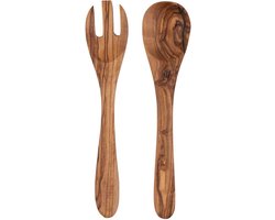 Bowls and Dishes Pure Olive Wood olijfhouten Slacouvert | Saladebestek | Olijfhout | Opscheplepels 3-tand (25 cm) | cadeautip!