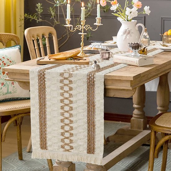 Kaasdoek Tafelloper Melkwit, 300 x 90 CM Boho Gaas Tafelloper voor Bruiloften, Verjaardagen, Babyshowers, Kerstmis en Oud & Nieuw Tafeldecoratie