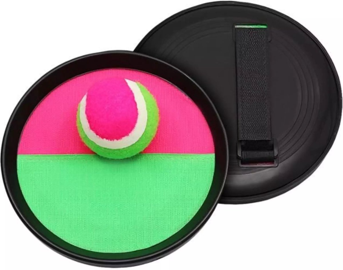 Vangspel - Met klittenband en tennisbal - Roze/Limegroen - Kinderen - Volwassenen -Vakantie - Camping - Strand