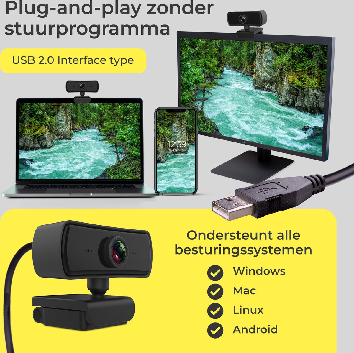 Maccy Squeeze HD Pro Webcam 1440p met Tripod (ook als DynaBright) thumbnail 3