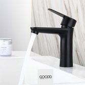 GOODD® Menton - Wastafelkraan - Opbouw - Wastafelkraan zwart - Badkamerkraan - PVD poeder coating - Zware kwaliteit 900 grams - RVS - Antivinger print - Koud en Warm - Keramische schijven - Waterbesparende Perlator