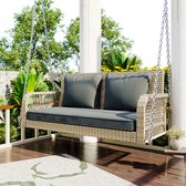 Bol.com Hollywood Swing tuinschommel tuinmeubelset voor buiten grijs rotan grijs zitkussen 2 zitplaatsen met zitkussen en rugkus... aanbieding