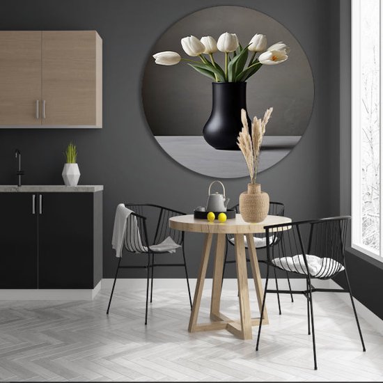 Panneau mural tulipe - Tableau Fleurs - Echelle murale Vase - Tableau moderne - Tableau forex - Décoration murale cercle mural forex 50x50 cm
