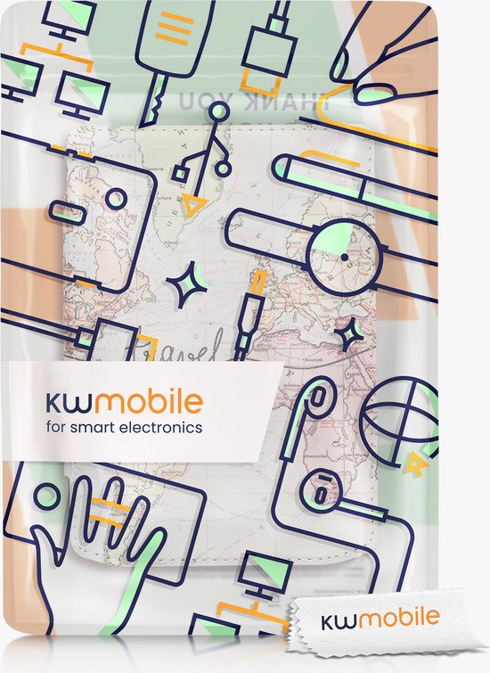 kwmobile e-reader hoesje geschikt voor Pocketbook Verse / Verse Lite / Verse Pro / Color / Vivlio Light/Light HD hoes - E reader flip case met magnetische sluiting - Ereader cover - Travel Wereldkaart design in zwart / meerkleurig van Merkloos — afbeelding 3