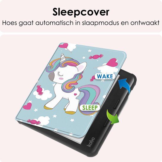 Hoes Geschikt voor Kobo Libra Colour Hoesje Bookcase Cover Book Case Hoes Sleepcover - Eenhoorn van HoesjePlus — afbeelding 3