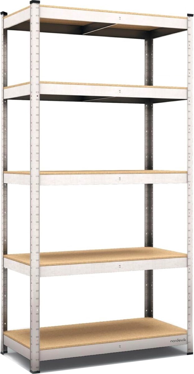 Nordevik Metalen Stellingkast - Zilver - 180x90x40cm - 5 planken - Extra Sterk Opbergrek - 875kg draagkracht - 175kg per plank