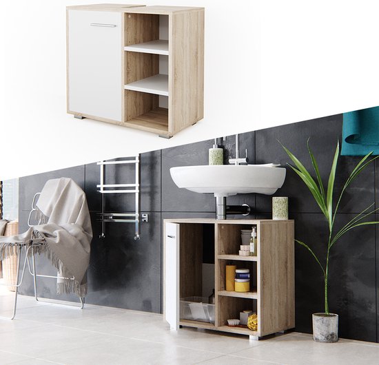 Meuble Sous Vasque Vicco Perry Blanc Et Béton – 60 Cm, Neuf Sous Emballage