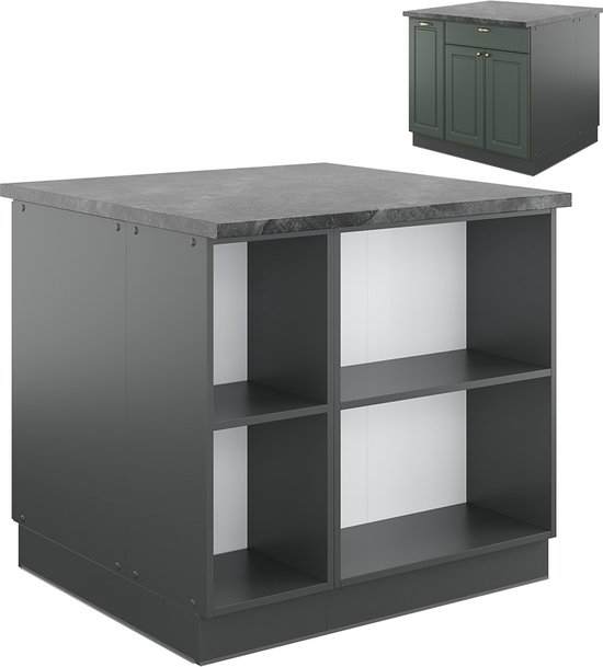 Vicco Kitchen Island Fame- Line, Green- Goud Country House/Anthracite/Anthracite, 90 cm avec tiroir, sans plan de travail