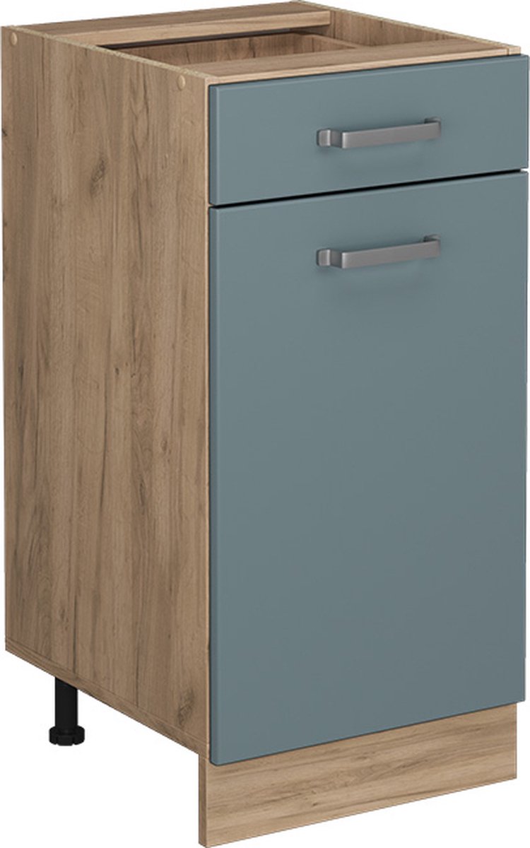 Vicco R-Line Keukenonderkast – 40 cm zonder werkblad Blauw-grijs Blauw-grijs/Goudkleurig Eiken