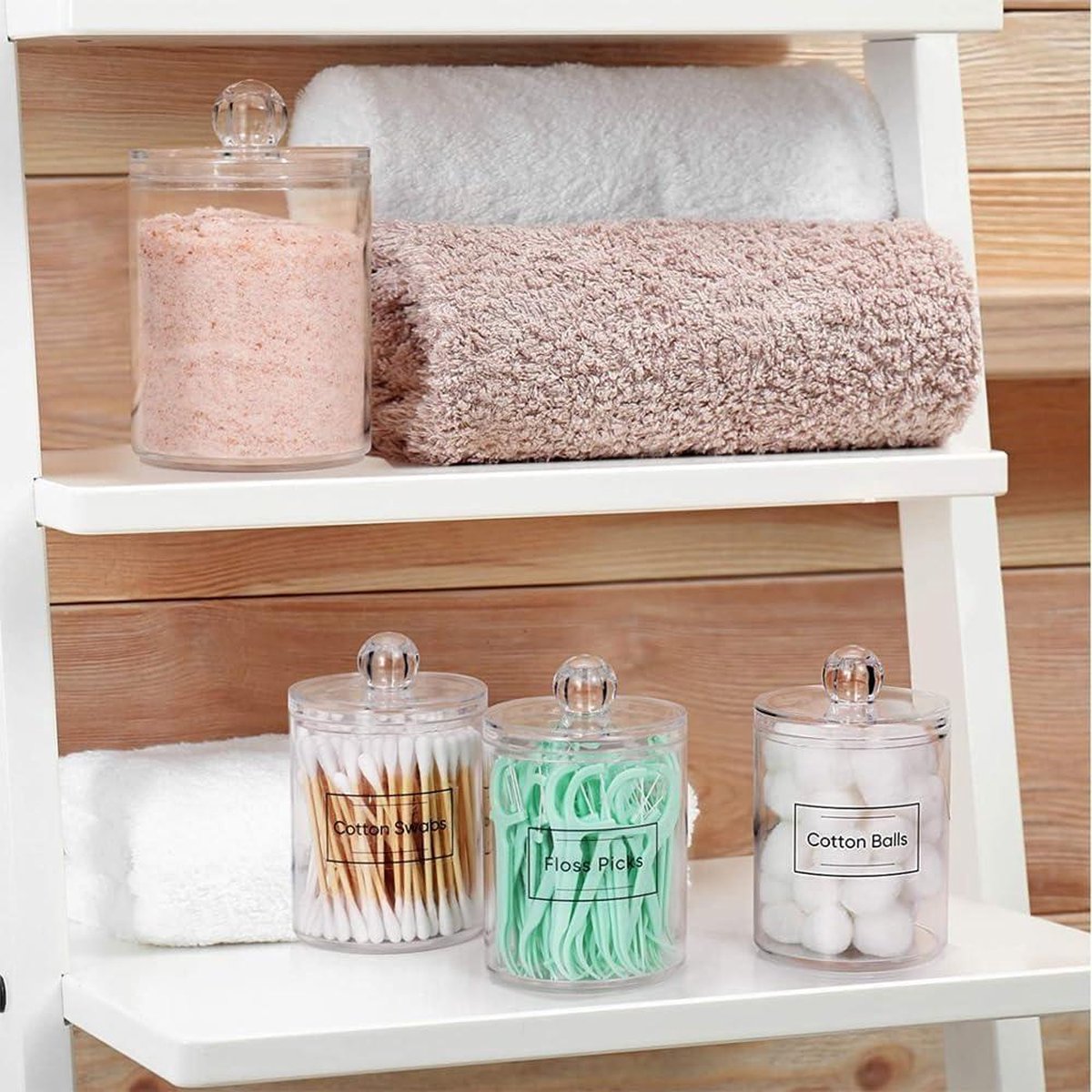 Boîte Murale De Rangement Pour Cotons Démaquillants - Design Blanc Simple, Plastique Et Bois