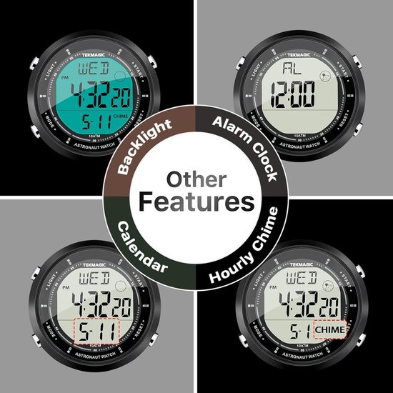 Montre Sport Numérique étanche 10 ATM - 100 Mètres, Chronomètre, Réveil, Rétroéclairage, Pour Natation Et Plongée - 11